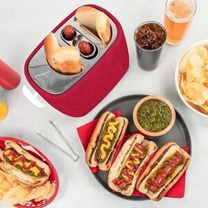 Red 2 Slot Hot Dog and Bun Roaster with Mini Tongs Retro Toaster New in Box